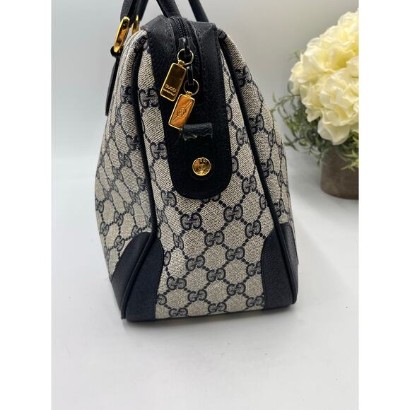 Gucci‎ Designer 80’s Vintage Monogram GG Navy Boston Top Handle Handbag Satchel - Picture 2 of 14